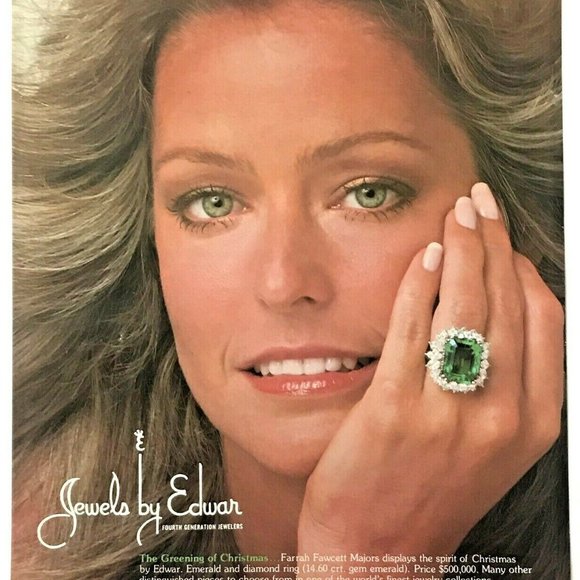 Farrah Fawcett Collection Emerald Green & Clear CZ Sterling Cocktail Ring sz 7 - Picture 2 of 11